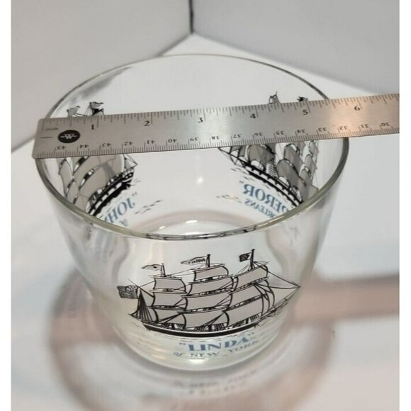 Vtg Hazel Atlas Schooners Blue Glass Ice Bucket & 4 Glasses Long John Silvers - Picture 8 of 16